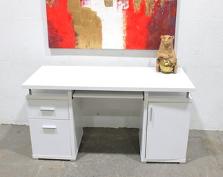 Modern White Office Desk W/ 2 Drawer File Cabinet & Storage Cabinet  29.5' H X 55'