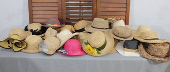 #354-Large Vintage Hat Collection Lot  Straw & Summer Hats In Mixed Styles And Colors