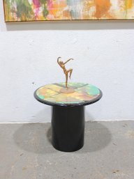 1980s Postmodern Miami Vice Style Round Side Table  Abstract Top  21' X 24.5'