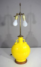 Vintage Yellow Ceramic Double Socket Table Lamp  32 Tall, Mid-Century Style