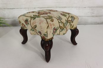 Vintage Floral Upholstered Mini Footstool / Ottoman  Needlepoint Style Tapestry  7'H X 9'W X 9'D