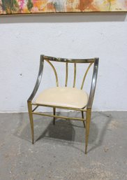 Mid-Century Brass Tone Accent Chair With Upholstered Seat 29.5' X 22' X 16.5'