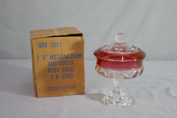 Vintage Lidded Wedding Bowl With Ruby Band