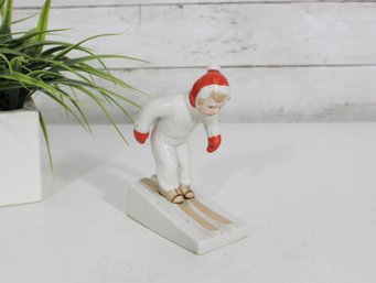 Vintage USSR Riga Porcelain Young Skier Figurine 5'  Latvia  -Crack On Arm