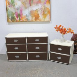 1960s Mid-Century Colormates Two-Tone Campaign Dresser & Nightstand Set  Brown & White