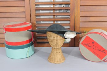 Vintage Whiteley Wide-Brim Hat  Dark Green Straw W/ Floral Accent