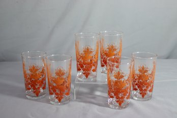 Set Of 6 Escort Orange Anchor Hocking 5' Glass