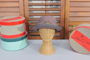 Vintage Felt Hat W/ Fur Trim & Turquoise-Style Accent  Classic Fedora Style