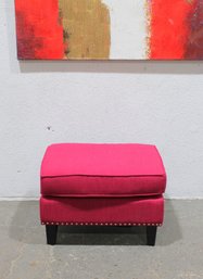 Modern Pink Upholstered Ottoman W/ Nailhead Trim  17' H X 26' W X 20' D