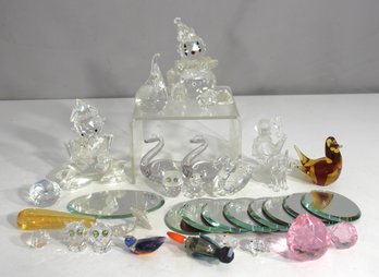 Large Assorted Lot Of Crystal & Glass Figurines  Owls, Swans, Birds & More  Some As-Is