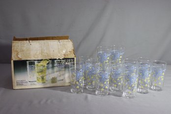 Set Of 12 -Clearly  Blue Ribbon Bow- Yellow Flowers