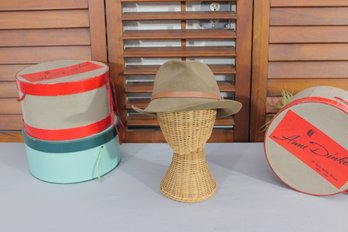 Vintage Felt Fedora Hat  Olive/Tan W/ Leather Band  Size 7 38