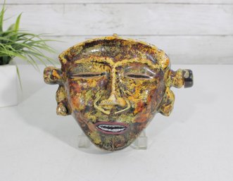 Vintage Italian Venetian Ceramic Art Face Mask Wall Plaque 8.5'  Hand Painted Italy