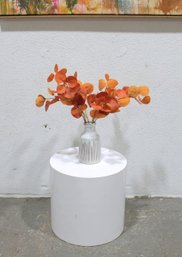 Mid-Century Modern White Lacquer Drum Side Table / End Table  15.5' X 16'