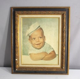 Vintage Framed Baby Portrait With Ornate Gold And Black Frame