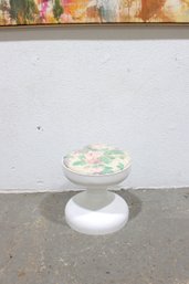Vintage Kartell Rocchetto Stool  White Plastic W/ Floral Cushion  16 X 16  Italian Design
