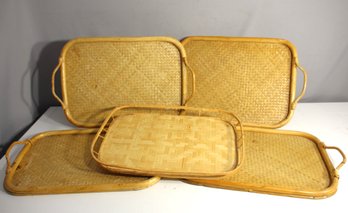 Set Of 5 Handwoven Bamboo Serving Trays  Made In The Philippines-14' X 20'