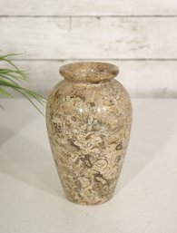 Vintage Polished Fossil Stone Vase  Natural Marble / Fossil Coral Pattern  6 Tall