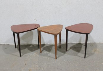 Set Of 3 Danish Modern Teak Triangle Side Tables  Johannes Aasbjerg Style  19 X 17.5 X 16 H