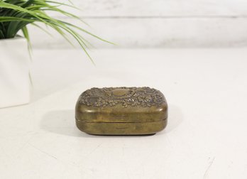 Antique Style Ornate Brass Trinket Box With Raised Floral Scrollwork Design