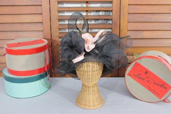 Sundays Best / Kentucky Derby Statement Hat  Black Mesh W/ Blush Bow & Floral Accent