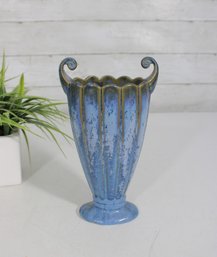 Antique Fulper Art Nouveau Pottery Vase 8.5'  Blue & Gold Flambe Glaze, Handled, Repaired