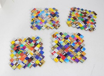 Set Of 4 Recycled Magazine Mosaic Coasters  Handmade Colorful Art  5.5 Square