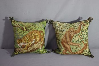 Pair Of Needlepoint Accent Pillows