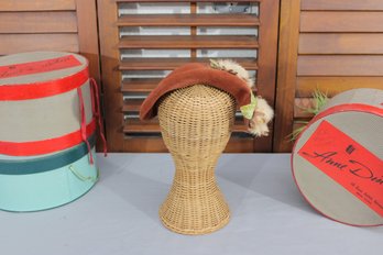 Vintage Bon-Rey Felt Hat  Rust Brown W/ Floral & Feather Accents