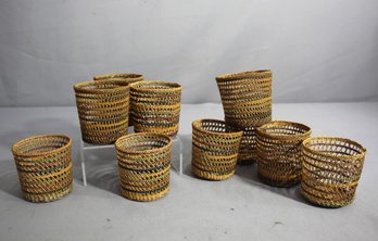 Set Of Ten Vintage Rattan Glass Holders
