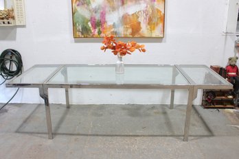 Modern Chrome & Glass Expanding Dining Table  Extends To 104.5  38 D X 29.5 H