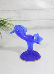 Daum France Blue Crystal Horse Figurine 5'  Art Glass Sculpture  Tiny Chip