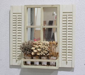 Vintage Style Wall Mirror W/ Shutters & Planter Box  Rustic Farmhouse Decor-24' X 26'