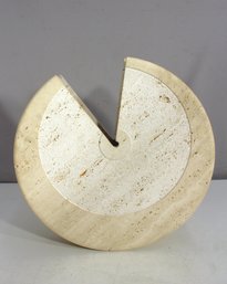 Geometric Travertine Stone Sculpture  15' Round Modern Art Piece