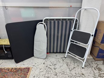 Group Lot. Step Stool, Fold Up Bed, Folding Table, Iron Board