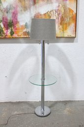 Modern Chrome Floor Lamp W/ Glass Shelf  55 H X 16  3-Light W/ Fabric Shade
