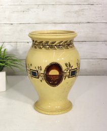 Wedgwood Yellow-Ground Decorative Vase  Hand-Painted Floral & Medallion Design  10 H