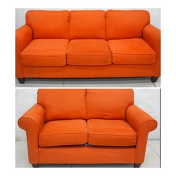 Two Piece EmeraldCraft Orange Sofa - 34' H X 84' WD