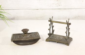 Vintage Ornate Metal Desk Set – Rocker Ink Blotter & Pen Holder