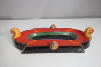 Vibrant Katya Apekina-Style Ceramic Tray  Judaica Figurative Folk Art  16'x 9'