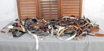 #356-Large Mixed Belt Lot  Vintage & Modern Belts In Leather, Fabric & Metal