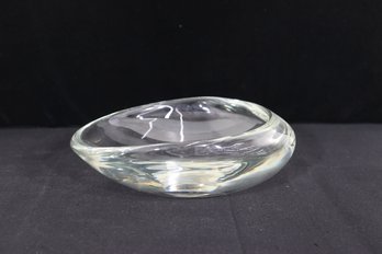 Signed Art Glass Freeform Bowl  Sculptural Crystal Clear Centerpiece  9.5 X 9.5 X 3