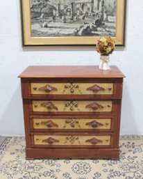 Vintage Western Style 4 Drawer Chest / Dresser W Painted Fronts  37.5'