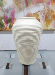 Large White Ceramic Ribbed Vase  26' Tall  Modern Textured Decorative Floor Vase