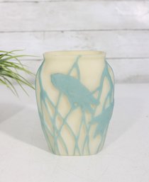 6'h Antique Phoenix Consolidated Glass Two Color  Fish Vase