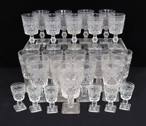Lot Of Vintage Pressed Glass Goblets & Cordials  Square Base Stemware  3 Sizes (3.5, 5.5, 6)