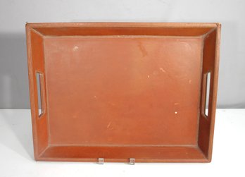 Vintage Leather Serving Tray  19.5 X 15  Rectangular With Cutout Handles