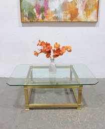 Mastercraft Brass & Glass Coffee Table  Mid Century Modern  48 X 32 X 16.5'H