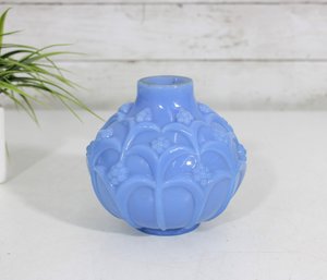 Antique French Art Deco Blue Glass Vase W/ Floral Motif  CLA  1930s  5'