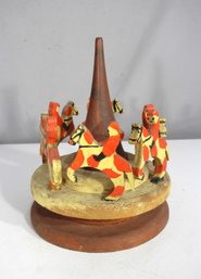 Charming 12' Vintage Hand-Painted Wooden Carousel  Folk Art Style Turntable Base